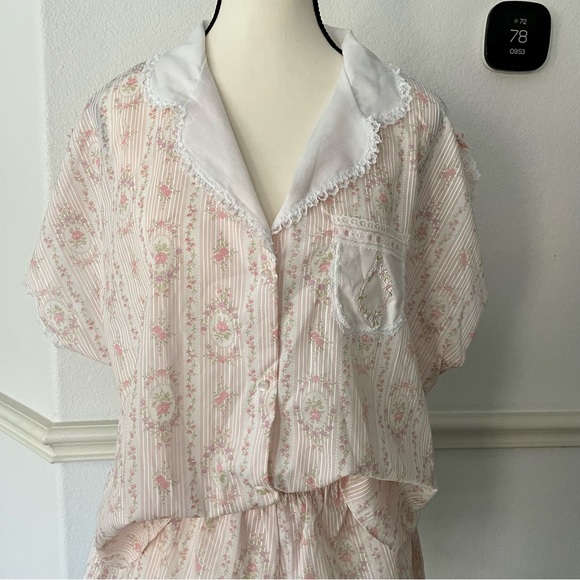 Vintage Henson Kickernick Floral Pajama Set Top Shorts Victorian Print Novelty - Picture 3 of 12
